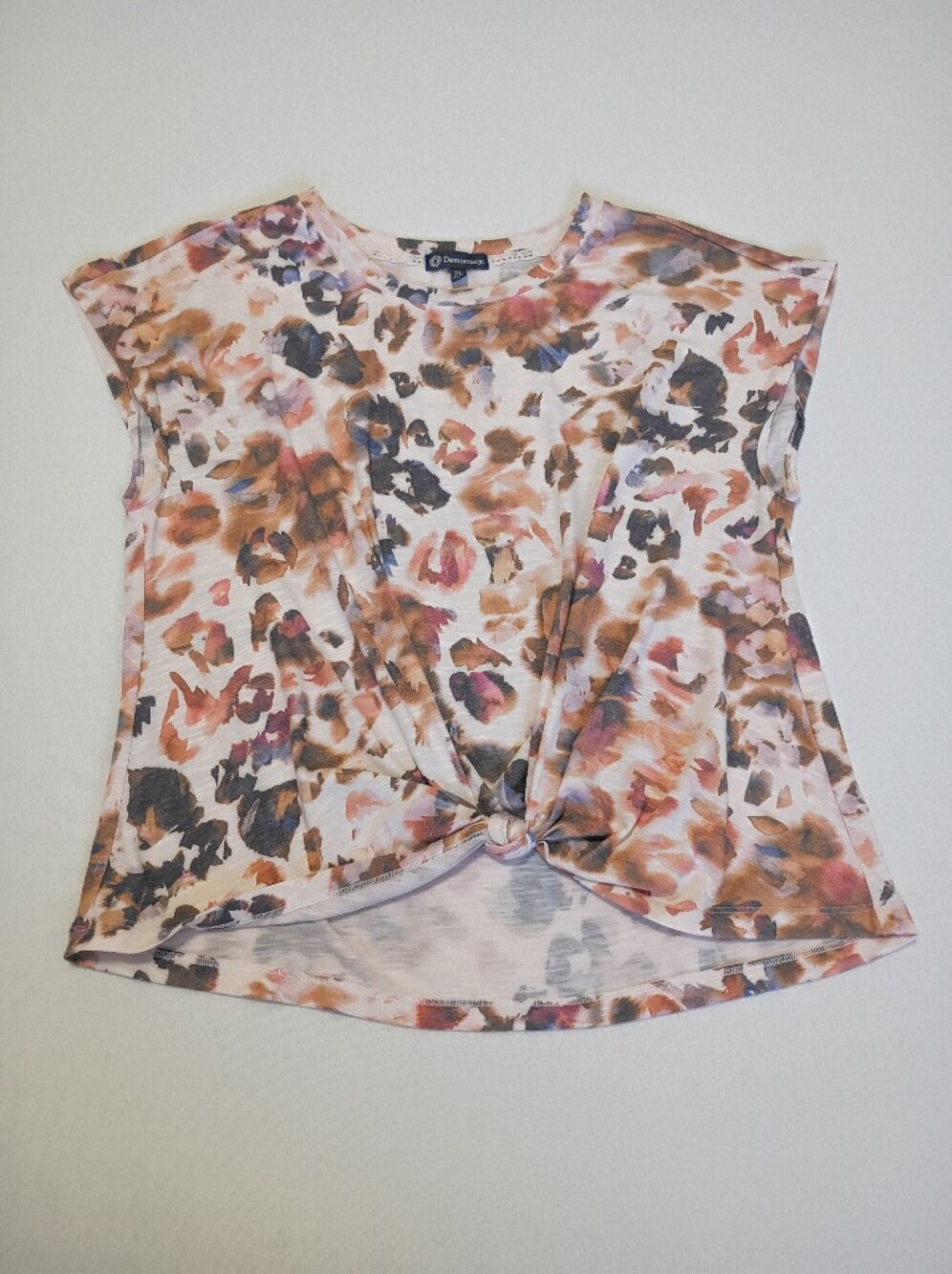 Abstract Leopard Print Knot Front Top - Multicolor